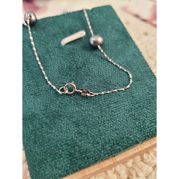 Sterling Silver Grey Pearl Necklace 18" Floating Freshwater Minimalist Jewelry - Picture 3 of 7